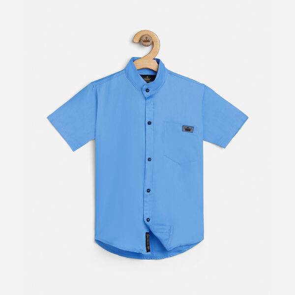 Light Blue Cotton Half Sleeve Boys' Mandarin Collar Shirt - The Kids Crown