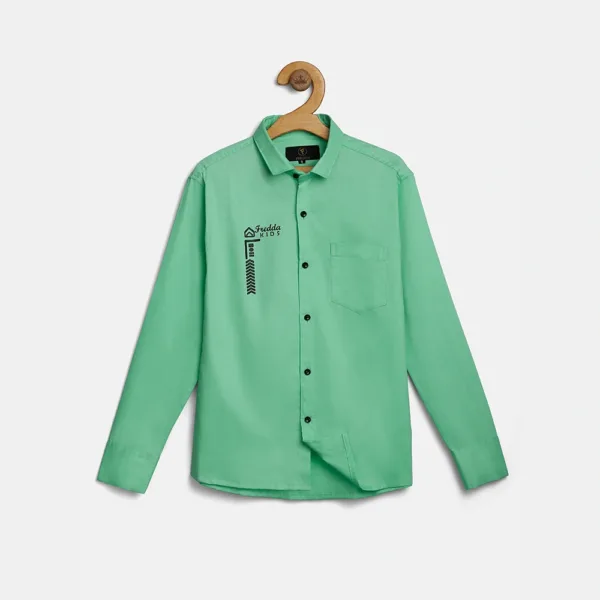 Everyday Light Green Cotton Boys Full Sleeve Shirt Comfortable Wear - Fredda