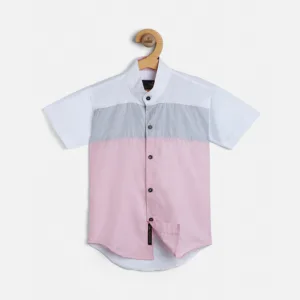 Cotton Linen Light Pink Boys' Half Sleeve Shirt - The Kids Crown
