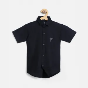 Fredda Boys Black Cotton Shirt with Embroidered Logo - Sizes 2-16