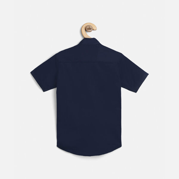 Dark Blue Cotton Half Sleeve Boys' Mandarin Collar Shirt - The Kids Crown