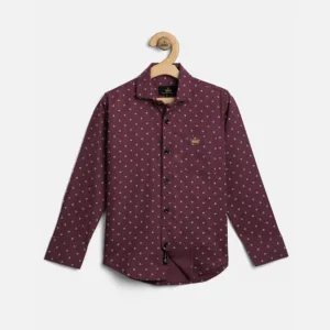 Maroon Cotton Boys Full Sleeve Shirt, Pan Pattern - The Kids Crown