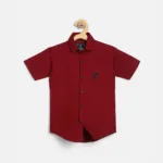 Fredda Boys Maroon Cotton Shirt with Embroidered Logo - Sizes 2-16