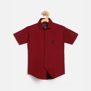 Fredda Boys Maroon Cotton Shirt with Embroidered Logo - Sizes 2-16