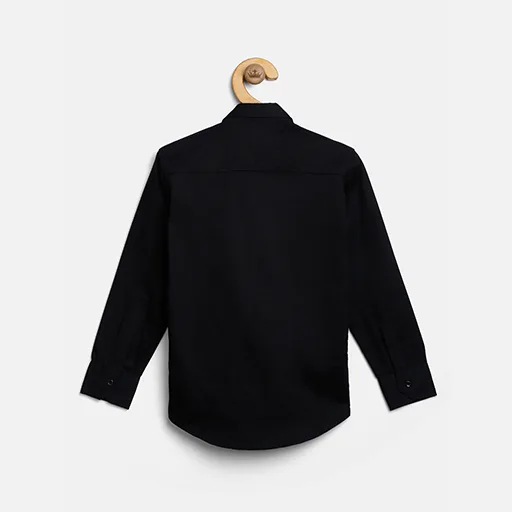 Boys Full Sleeve Black Cotton Shirt: Embroidered Logo Design - Fredda