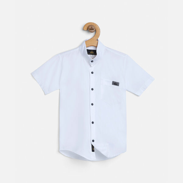 White Cotton Half Sleeve Boys' Mandarin Collar Shirt - The Kids Crown