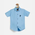 Fredda Boys Light Blue Cotton Shirt with Embroidered Logo - Sizes 2-16