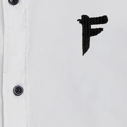 Boys Full Sleeve White Cotton Shirt: Embroidered Logo Design - Fredda