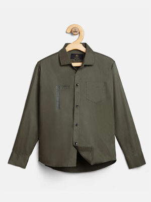 Everyday Dark Green Cotton Boys Full Sleeve Shirt Comfortable Wear - Fredda