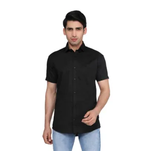 Men's Classic Cotton Half Sleeve Black Shirt - Trepp