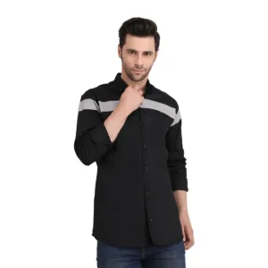 Trepp Men's Cotton Full Sleeve Shirt: Horizontal Straps Pattern in Black