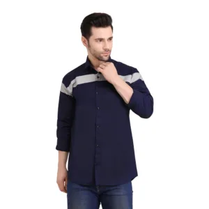 Trepp Men's Cotton Full Sleeve Shirt: Horizontal Straps Pattern in Blue