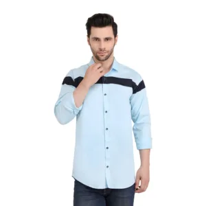 Trepp Men's Cotton Full Sleeve Shirt: Horizontal Straps Pattern in Light Blue