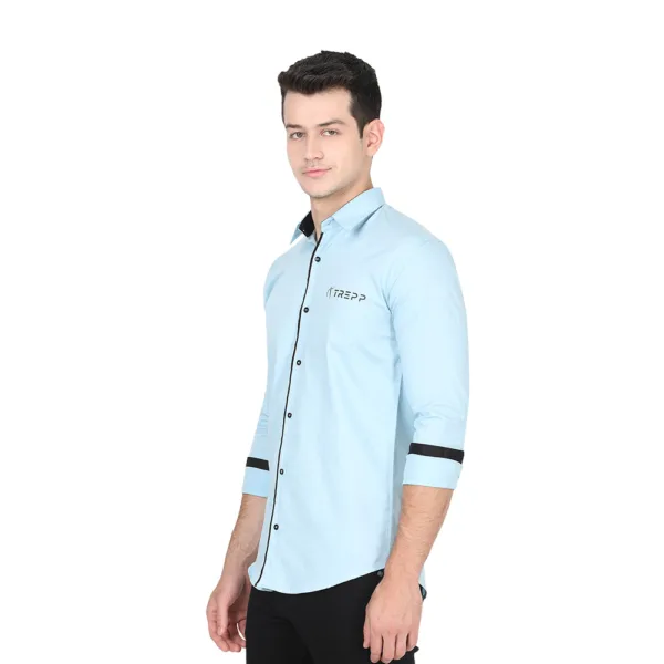 Men's Cotton Stylish Full Sleeve Light Blue Shirt - Trepp