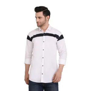 Trepp Men's Cotton Full Sleeve Shirt: Horizontal Straps Pattern in White